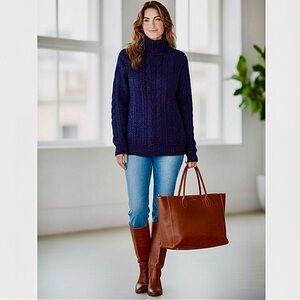 Lands' End Navy Speckled Sweater turtleneck size medium
